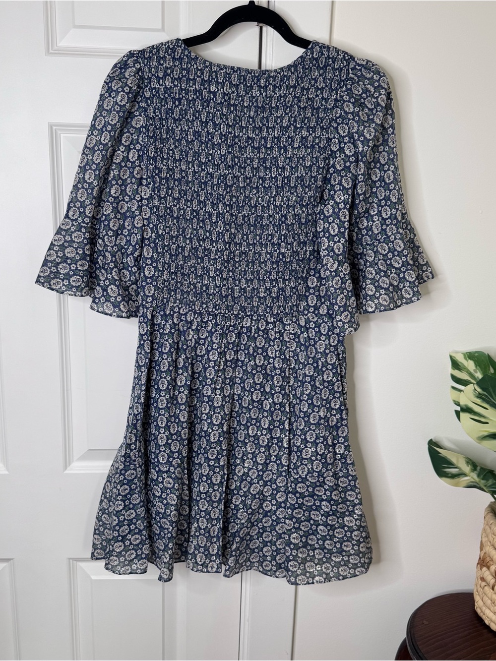 Rebecca Taylor La Vie Smocked V-Neck Floral Mini Dress - Blue - Picture 6 of 7